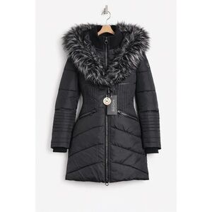 Noize Gigi Faux Fur Quilted Parka Women’s Small Black Vegan Luxury Winter
